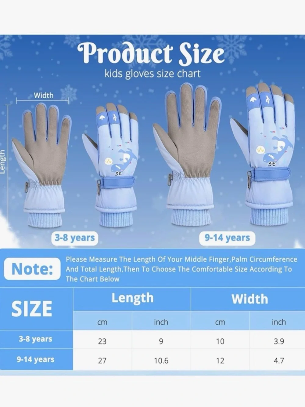 Big Kids Winter Ski Gloves - Light Blue & Green